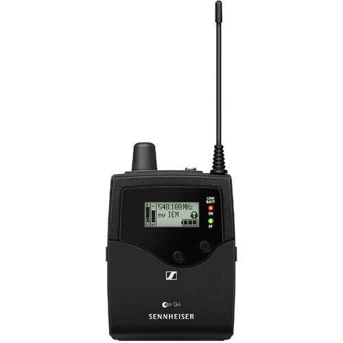 Receptor wireless IEM negru cu afișaj LCD, butoane laterale și antenă verticală