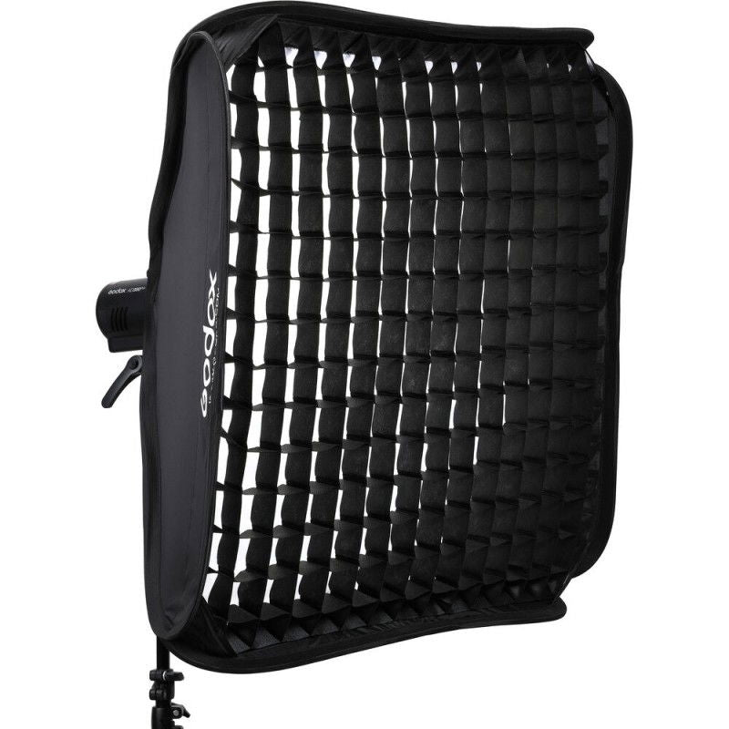 Softbox 80x80 cm negru cu grilaj în față, cadru pătrat pentru lumină difuză