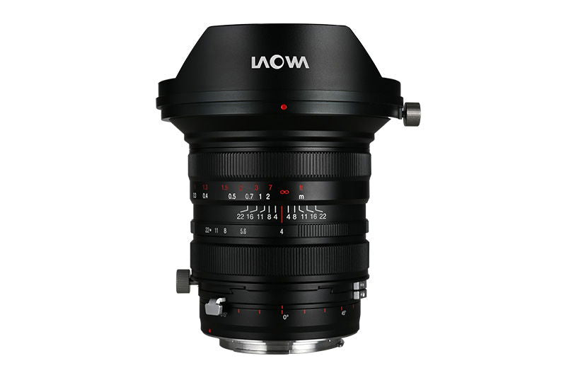 20mm f/4 zero-shift lens for Sony E, black body with red index markings