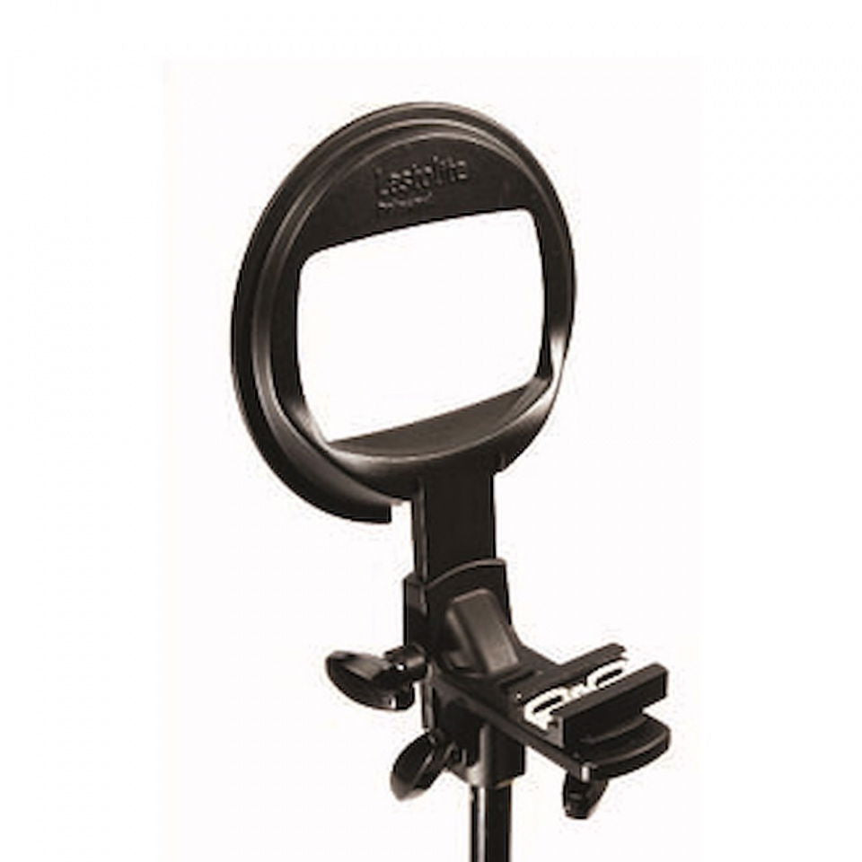 Black softbox mounting adapter with support ring and clamp bracket