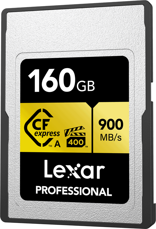 Lexar Professional 160GB CFexpress Type A card showing 900 MB/s and 400.