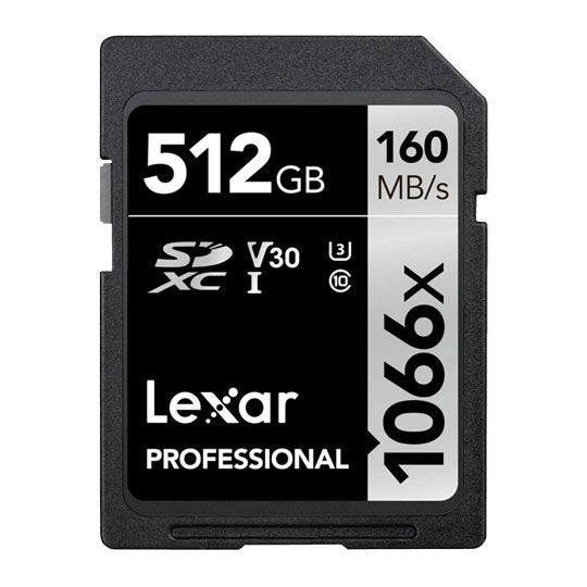 512GB Professional SDXC memory card, 1066x, V30, 160MB/s, 4K-ready