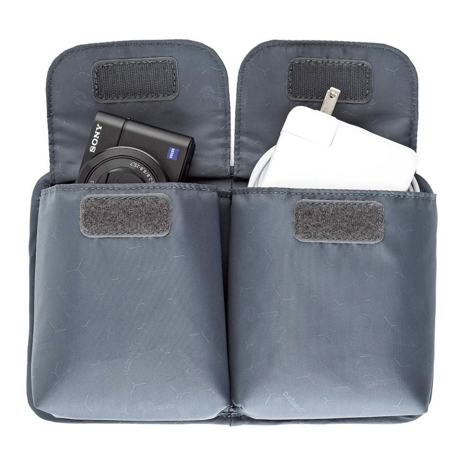 GearUp L cable organizer open pockets holding small camera and charging cables