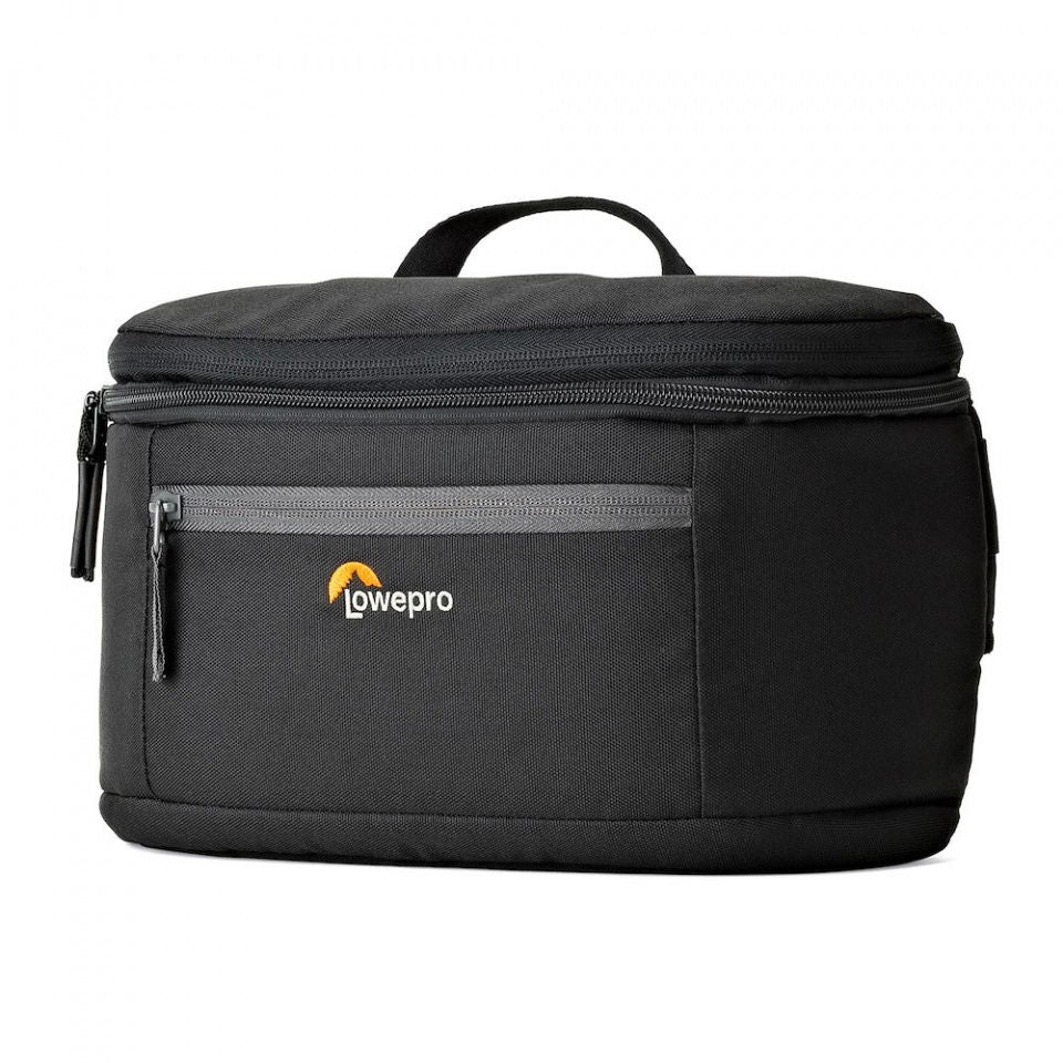 Convertible travel backpack front panel with zip pocket and carrying handle, black fabric