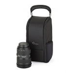 Black compact camera bag with top carry handle and reinforced sides