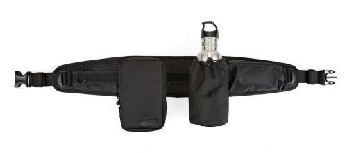 Photo backpack hip belt with front pouch and elastic bottle-holder pocket