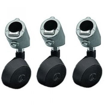 Rotating camera tripod mount head with grey bracket and black base knobs