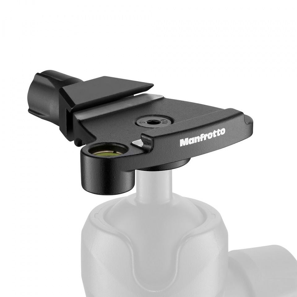 Manfrotto Top Lock to Arca Swiss adapter clamp, black finish with safety slot