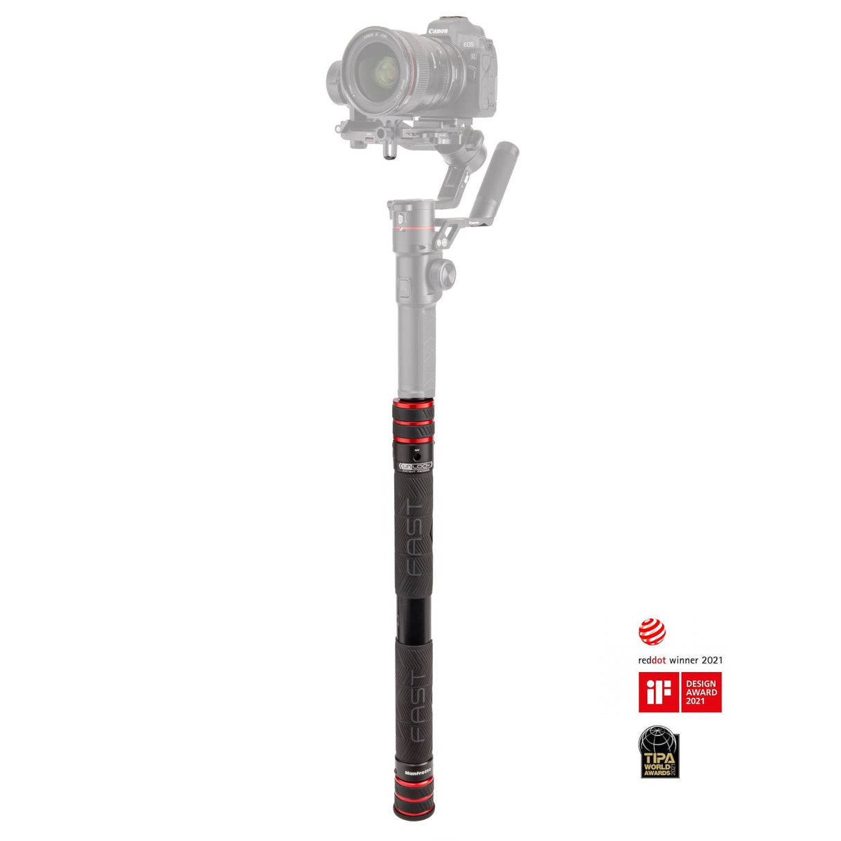 Bara extensibilă din carbon pentru gimbal, mâner negru texturat, inele roșii
