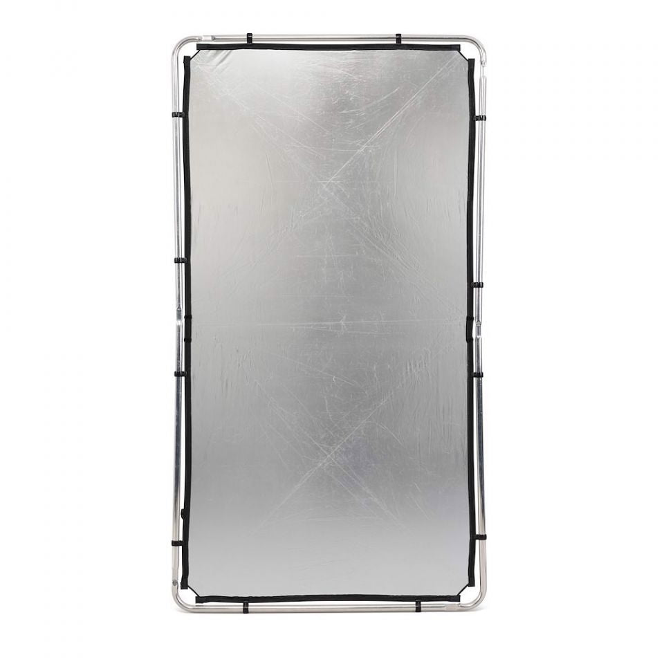 1.1 x 2m scrim frame with translucent gray diffuser panel stretched in place
