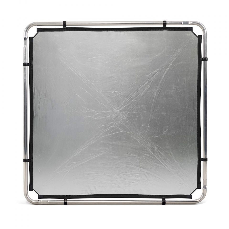 Square scrim frame with translucent gray diffusion fabric panel