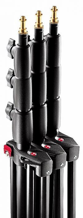 Pneumatisches Stativ-Set: drei schwarze Zylinder mit Messinganschlüssen