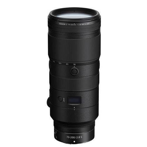 Black Nikon Z 70-200mm f/2.8 VR S telephoto zoom lens, front element visible
