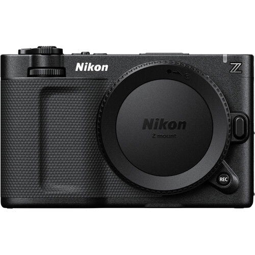 Front view mirrorless camera body with lens mount cover, black