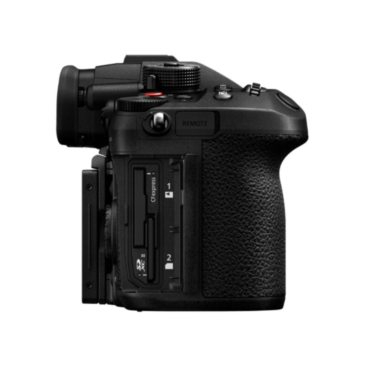 Lumix GH6 E mirrorless camera, rear side with access door and buttons