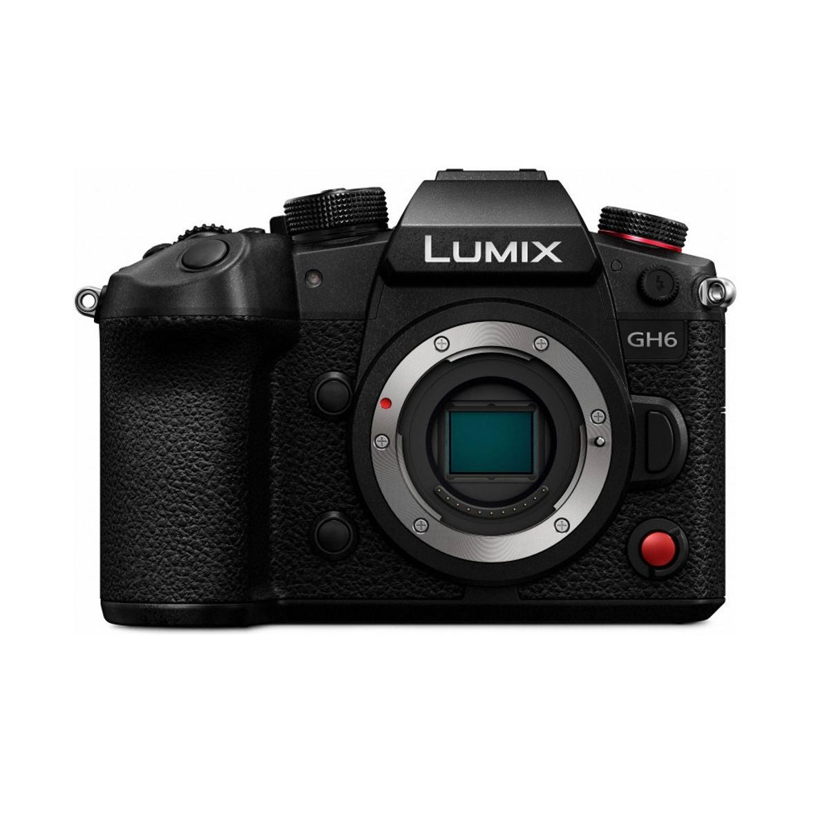 Lumix GH6 E mirrorless camera body, front view with lens mount