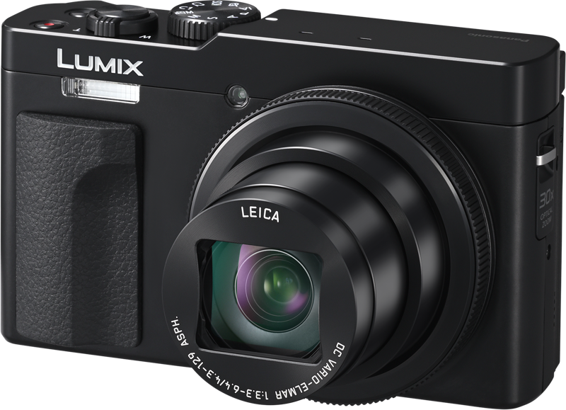 Black compact camera front, Leica lens with visible glass element