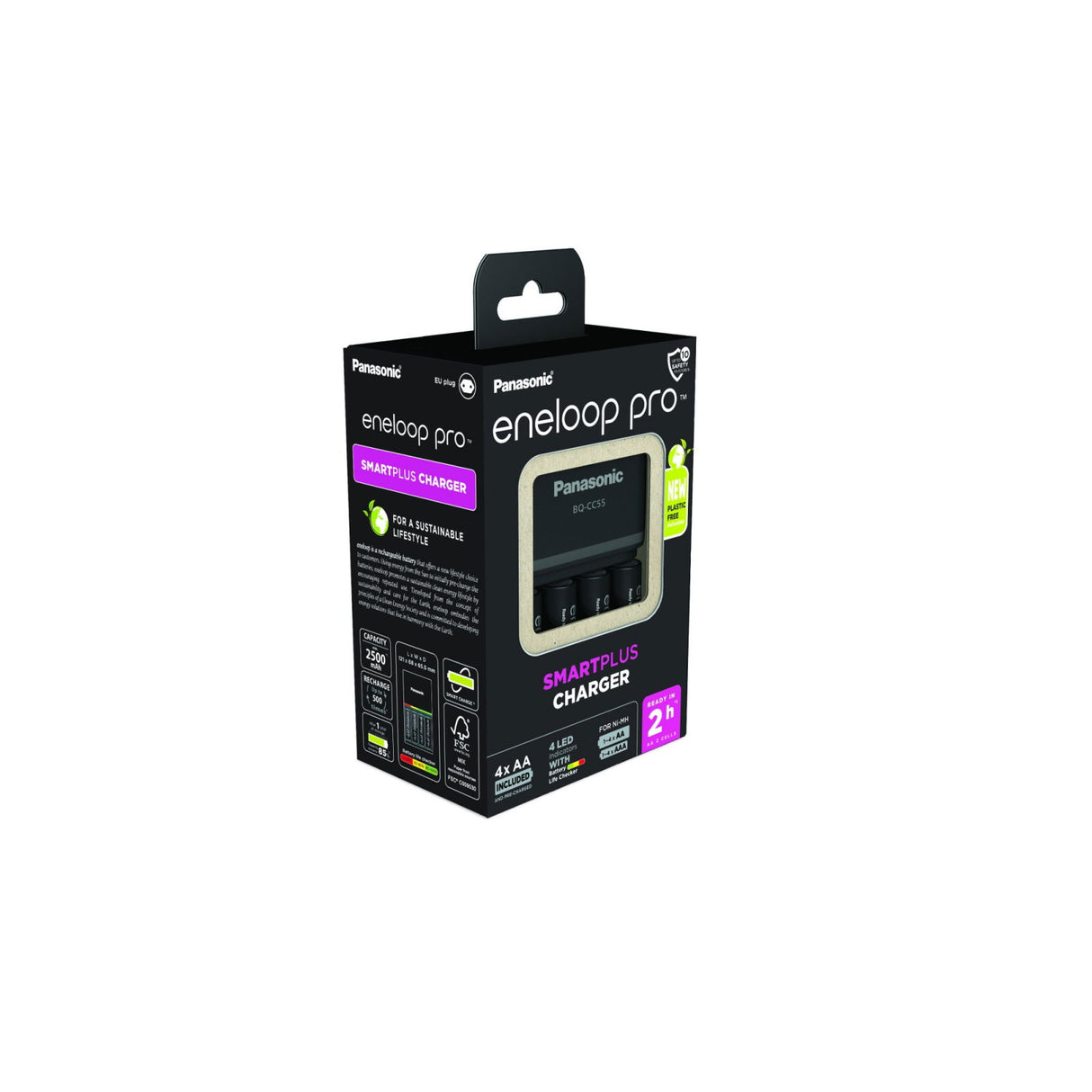Ambalaj set încărcător SmartPlus pentru 4 acumulatori AA eneloop pro, LED