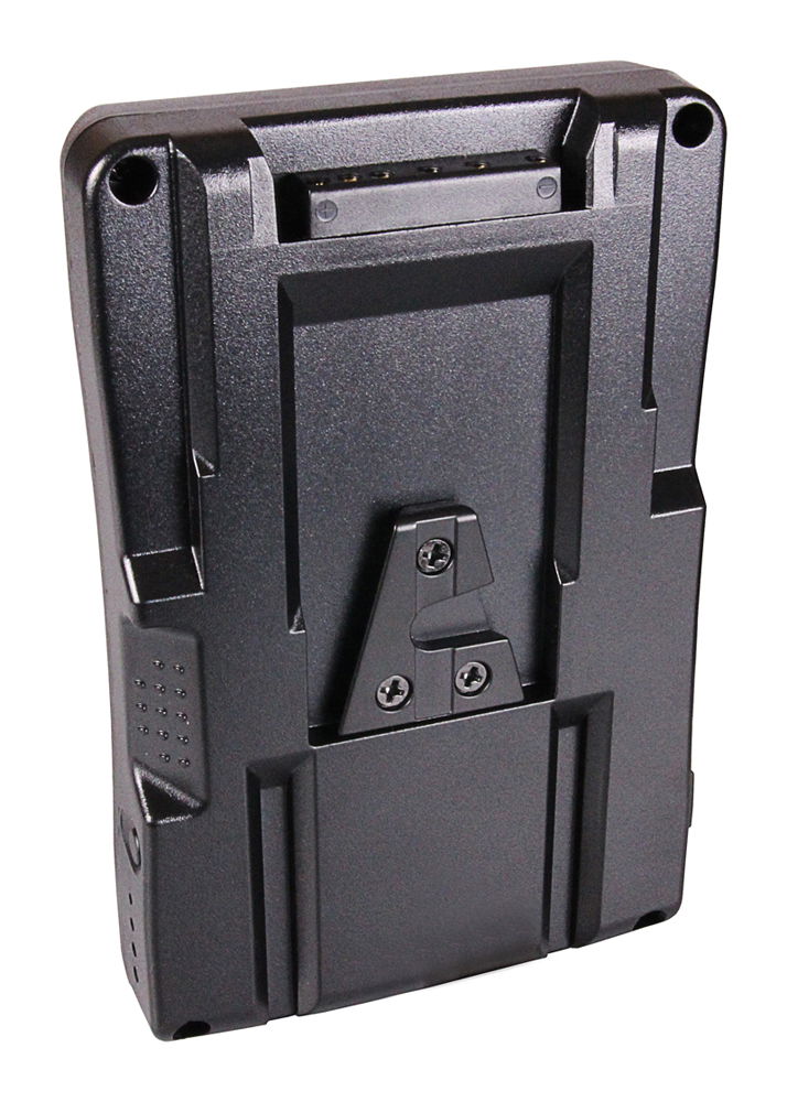 V-mount battery 95Wh with rear mounting plate, connector terminals, and screw holes