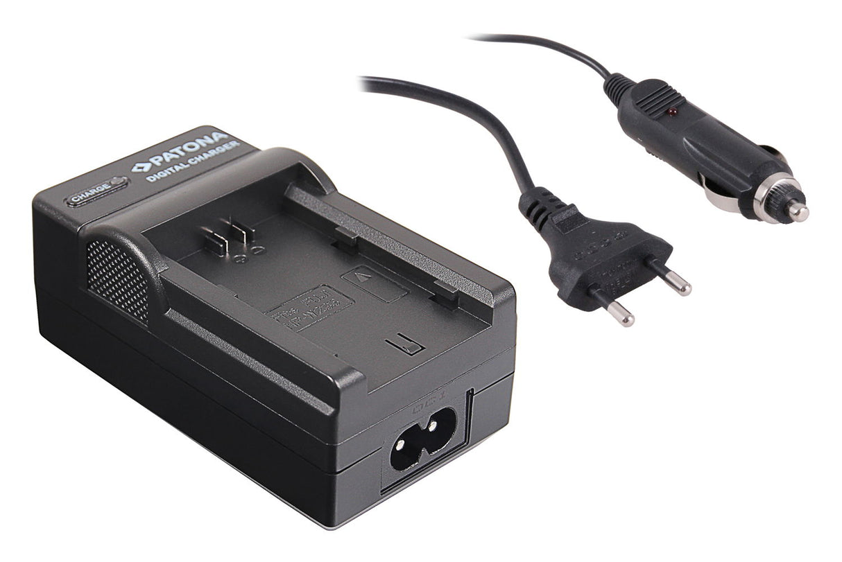 Digital camera battery charger with AC plug and side power cable