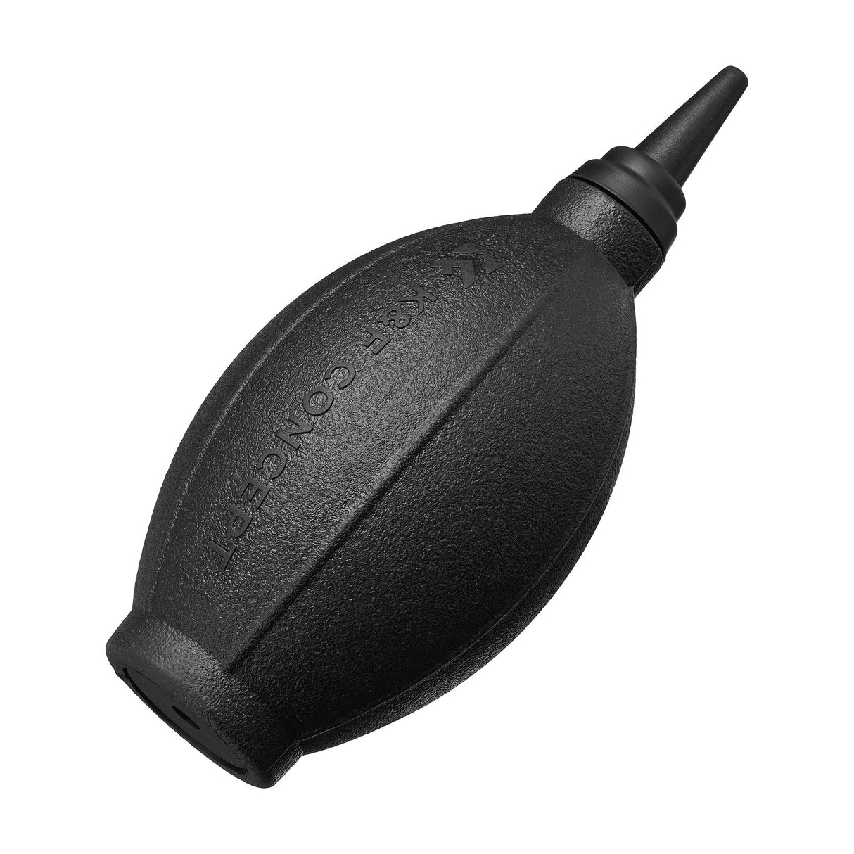 Black air blower nozzle and rounded bulb body, embossed text on side