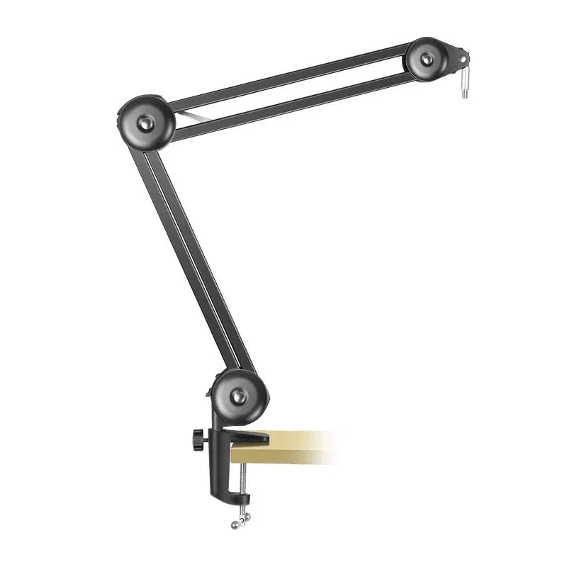 Adjustable boom arm with round mount and microphone shock mount