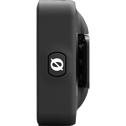 Side view of black Wireless ME TX transmitter/recorder with control icon and side ports