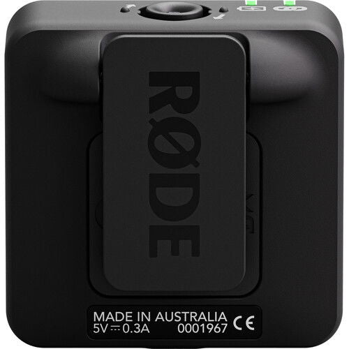 Unitate Rode Wireless ME, spate negru cu etichete MADE IN AUSTRALIA și CE