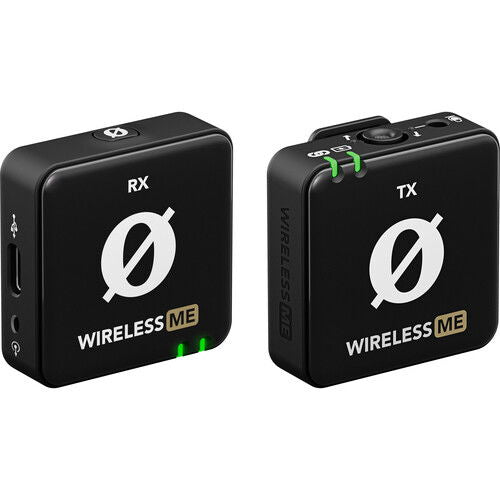 Rode Wireless ME RX și TX, carcase negre cu butoane și LED verde
