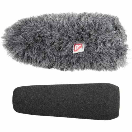 Protecție microfon shotgun: blană gri și burete negru, 15 cm