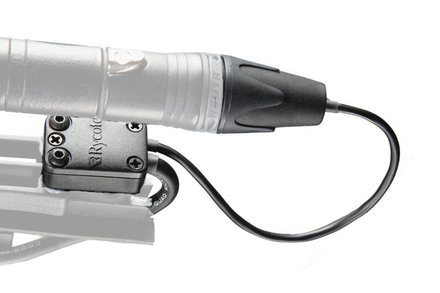 CB1 XLR-3F connector box with black cable, close-up on metal mount.