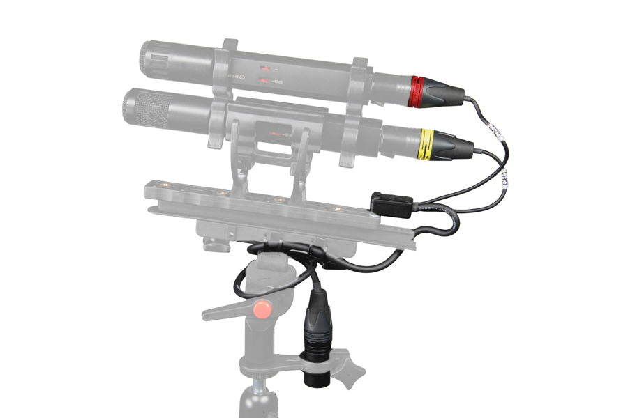 Connbox CB3 cable protector with dual XLR connectors and attached cables on bracket