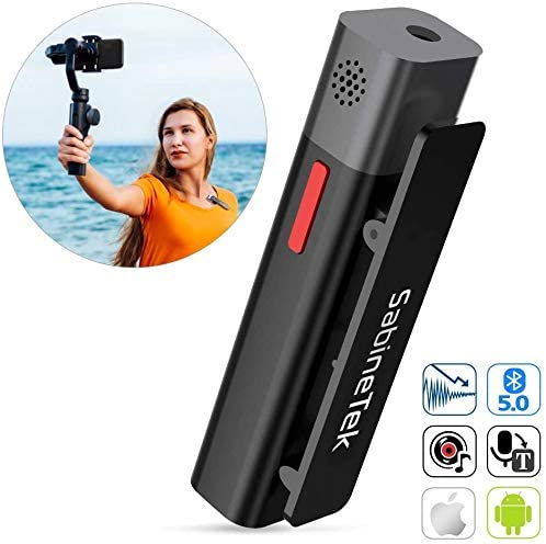 Black Bluetooth microphone with clip stand, red LED strip and speaker grille