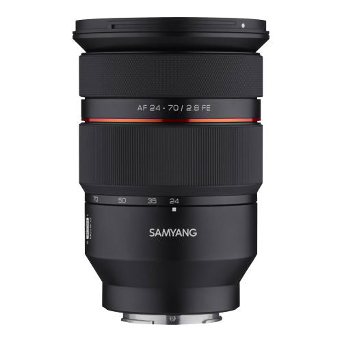 24-70mm f/2.8 FE mirrorless camera lens, black barrel with AF 24-70 markings