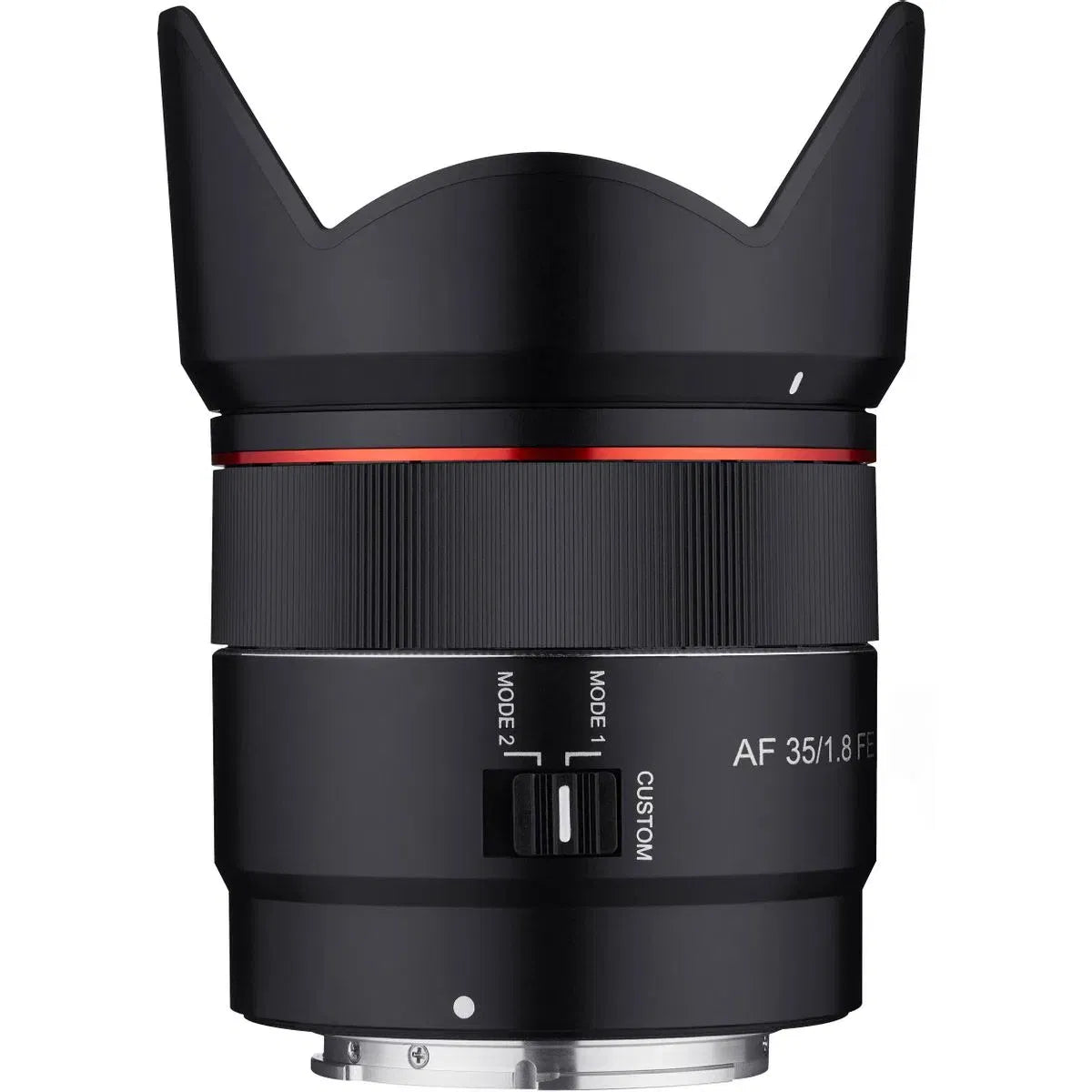 Black lens barrel with grip lines and AF 35/1.8 FE text, rear mount area visible