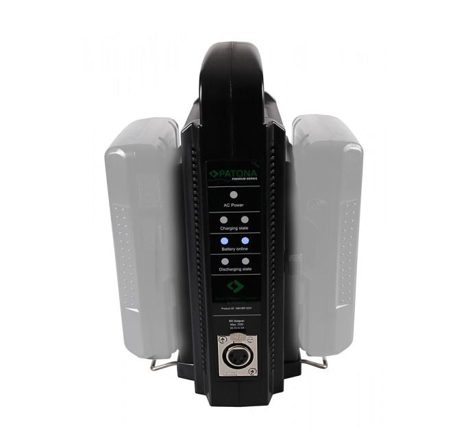 Încărcător V-Mount dual cu indicatoare și port DC pe partea frontală
