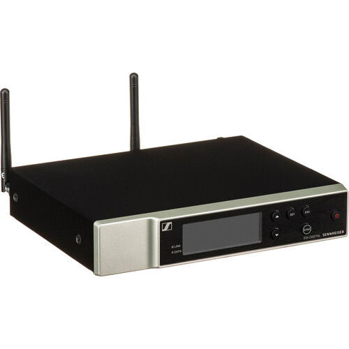 Black wireless receiver unit with LCD screen, buttons, and two antennas