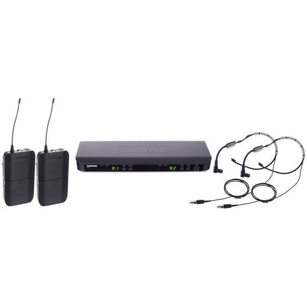 Wireless headset microphone combo: receiver unit, 2 bodypack transmitters, headset mic set