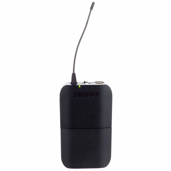 Wireless bodypack transmitter with antenna and top controls
