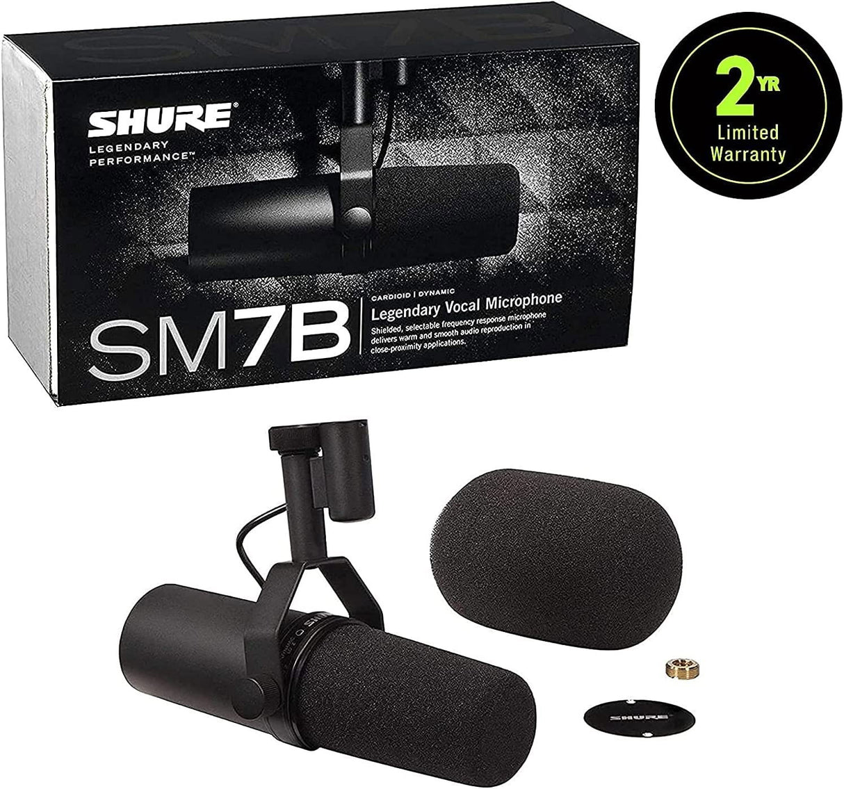 Microphone kit in retail box with foam windscreen and included mounting accessories