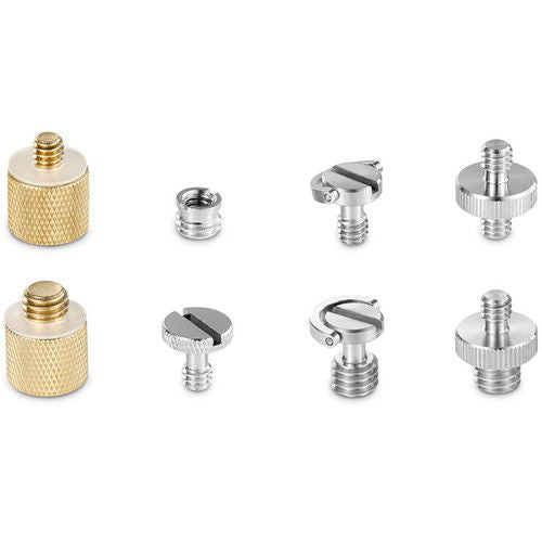 Gold and silver thumb-style screw adapters with clamp and slot top heads