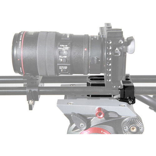 Baseplate with 15mm LWS clamp mounted on camera rails