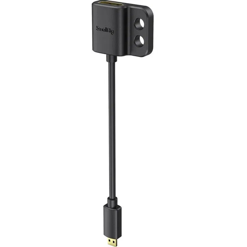 Black HDMI adapter with two mounting holes and embedded HDMI connector