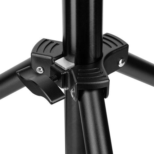 Boom arm joint clamp and mounting bracket on black pneumatic light stand