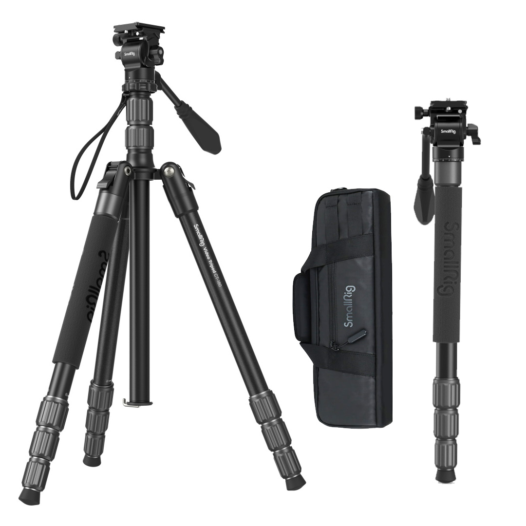 SmallRig 2-in-1 video tripod with fluid head and black carry case