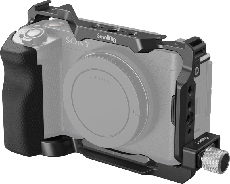 Camera cage kit with top handle and accessory mounting holes, dark gray