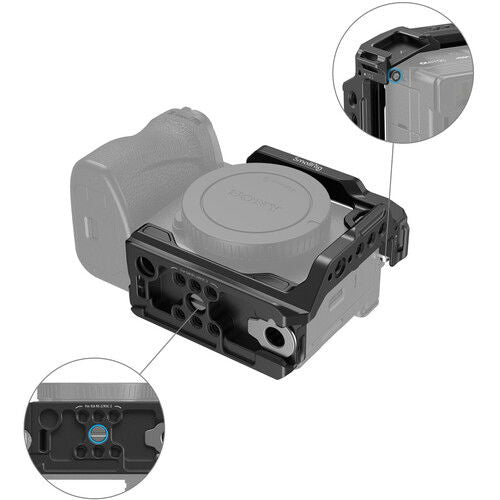 Close view of half cage top plate and side cutouts with accessory mount points