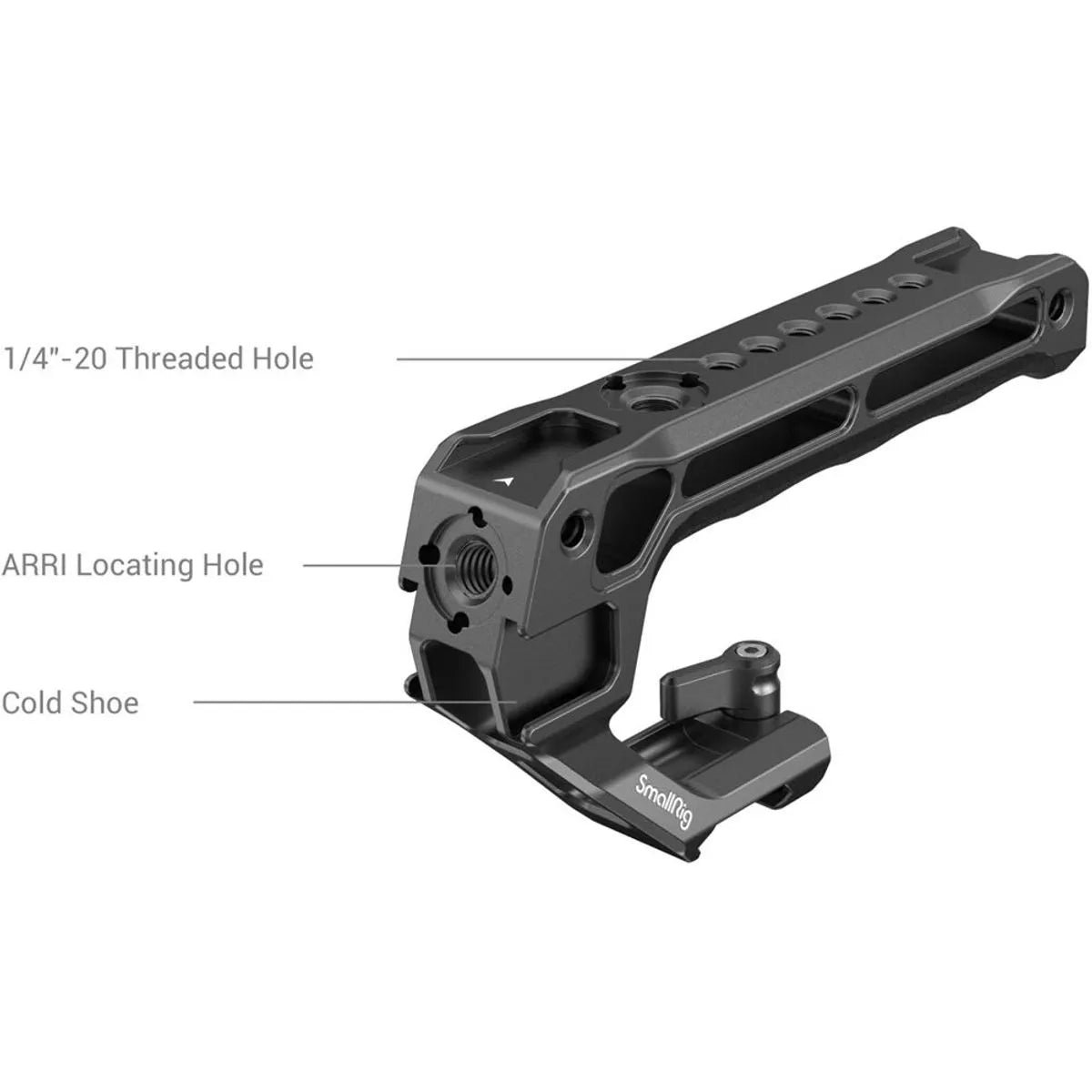 NATO rail handle with 1/4-20 threaded hole, ARRI locating hole, cold shoe mount