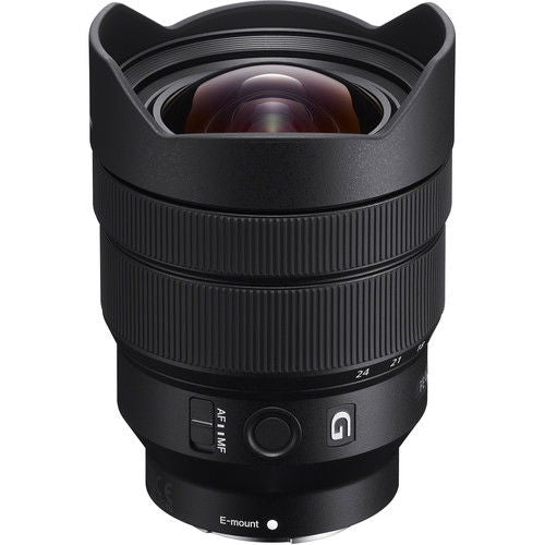 Obiectiv Sony FE 12-24mm f/4 G, față frontală cu element optic vizibil