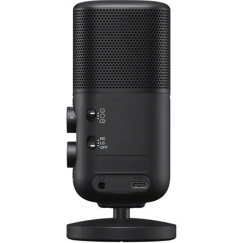 Back view black wireless microphone with NC/LC/OC controls and USB-C port